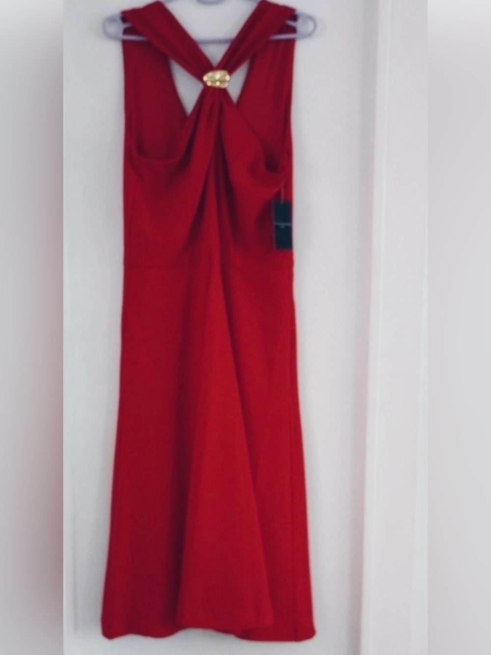 Tahari Red Sleeveless Maxi Dress with Gold Accent
